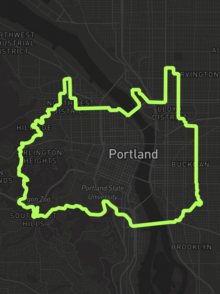 Crown-shaped route through Pearl District, Portland
