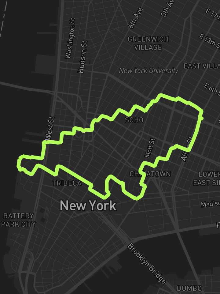 Dinosaur-shaped route through Lower Manhattan
