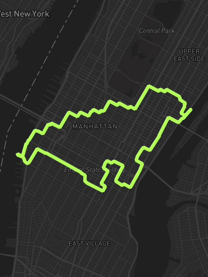 Dinosaur-shaped route through Midtown, NYC