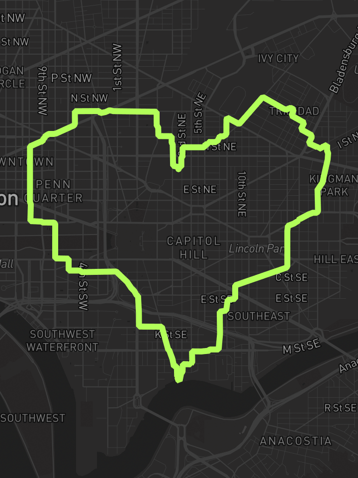 Heart route through Capitol Hill, DC