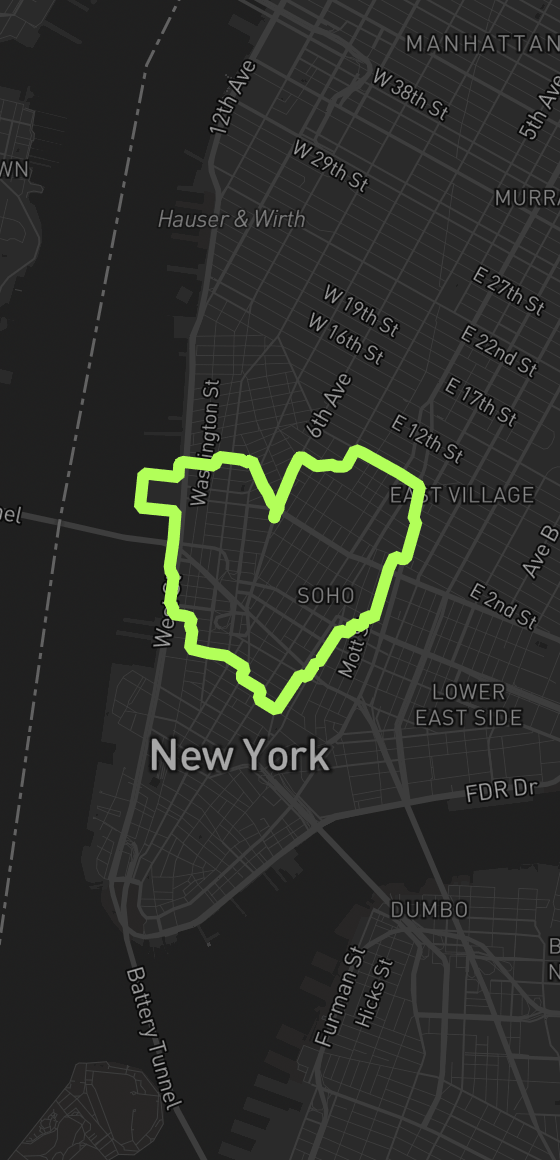 Heart route through SoHo, NYC