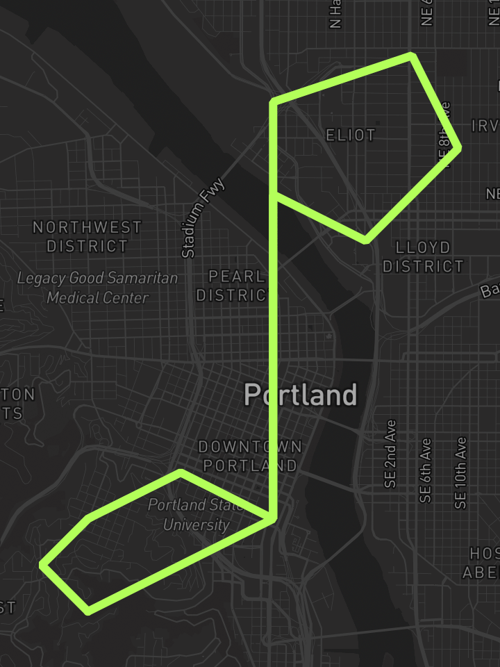 Music-note sketched directly over Portland's Pearl District